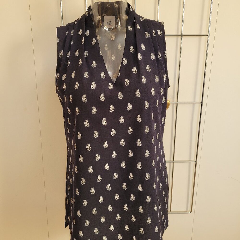 CAbi Memento Blouse Navy & White #3435 size Small